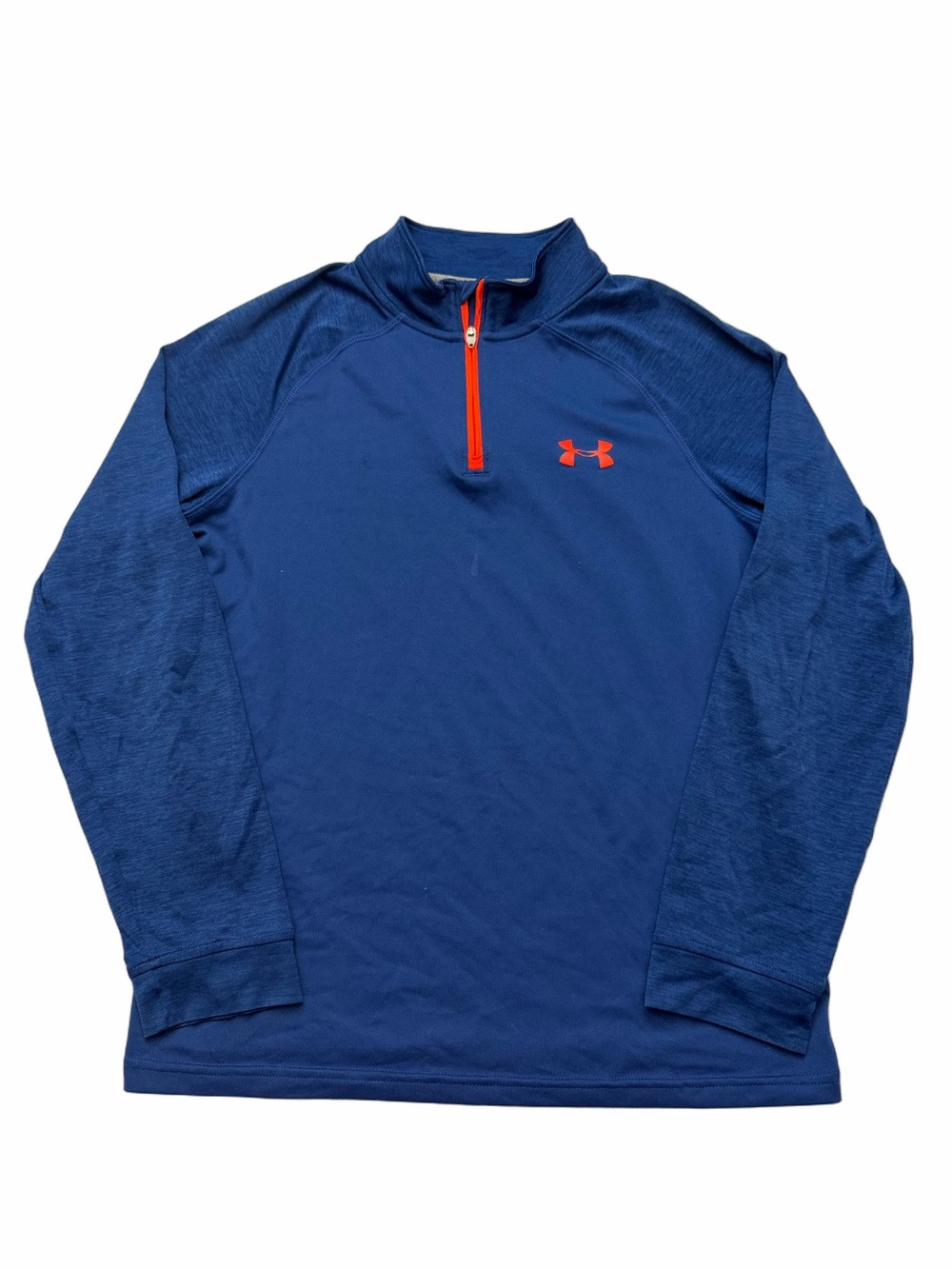 Under Armour Navy Blue Half-Zip Pullover Youth Boy XL Orange Logo Heatgear Loose